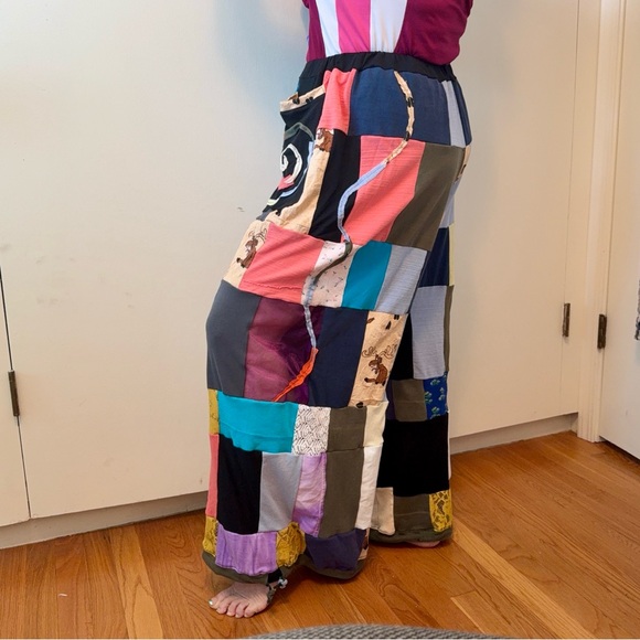 Colorful Patchwork Pants Crazy Boho Hippie Festival Upcycled by Unbound Soul - Picture 8 of 12